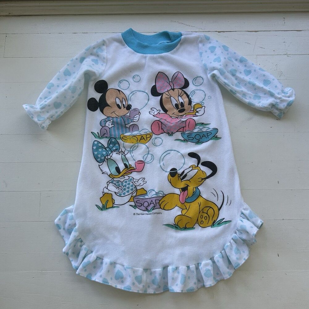 Vintage Disney Mickey Minnie Daisy Duck Pluto Nightgown 18m